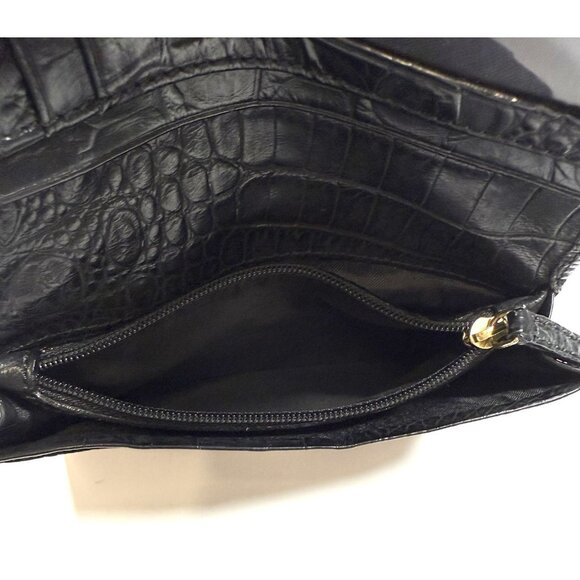 Brahmin Debra Pecan Melbourne Genuine Leather Croc Embossed Wallet Black - Picture 3 of 16